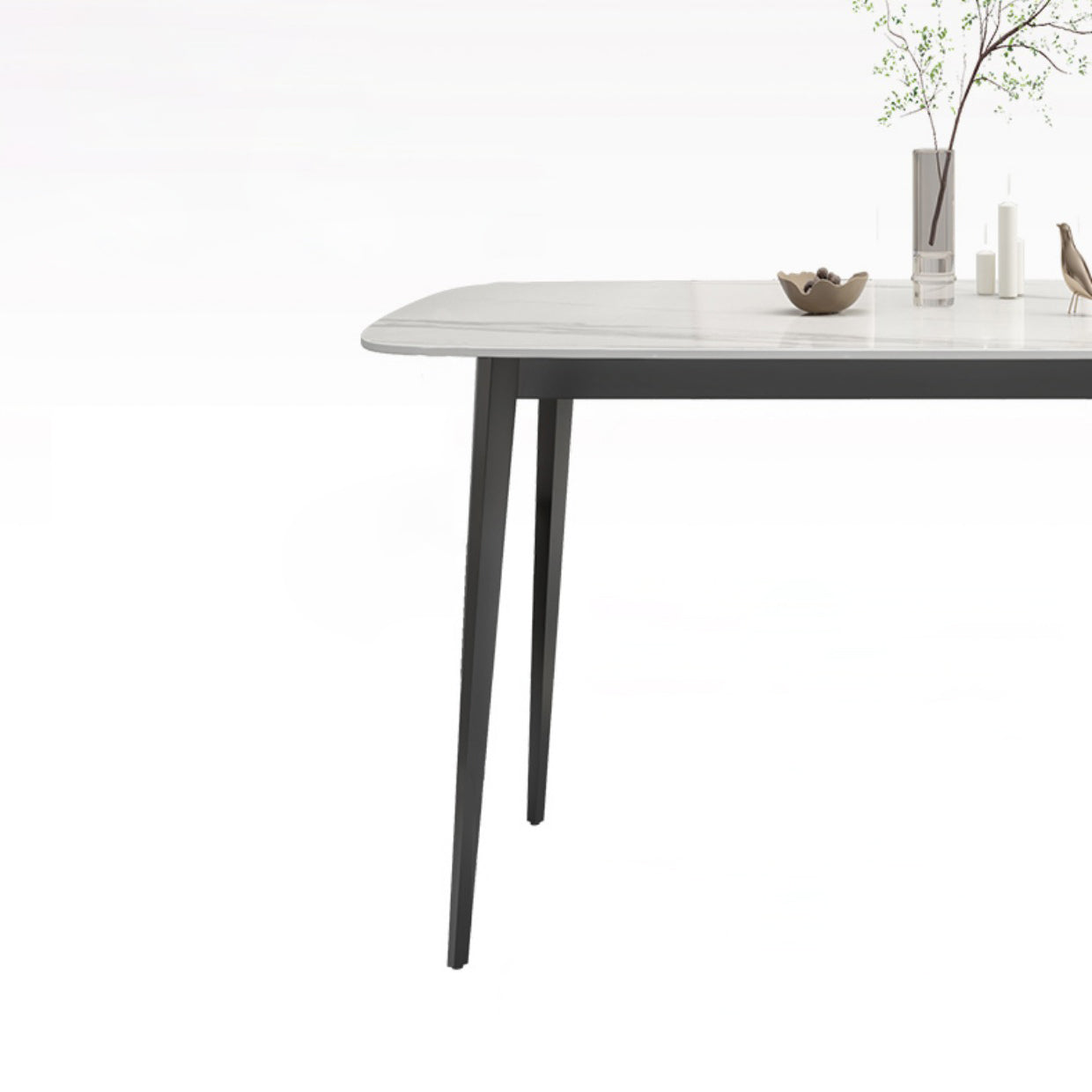 White Contemporary Rectangular Stone Dining Table with Steel Base