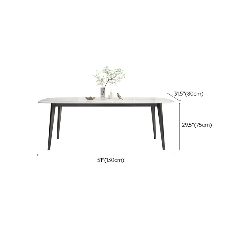 White Contemporary Rectangular Stone Dining Table with Steel Base