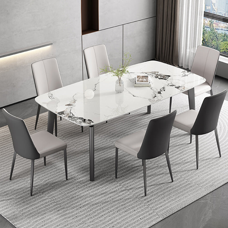 White Modern Rectangular Stone Dining Table with Stainless Steel Base