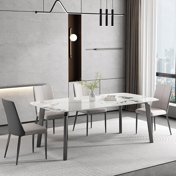 White Modern Rectangular Stone Dining Table with Stainless Steel Base