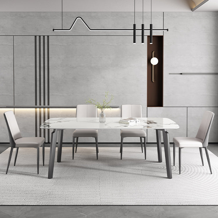 White Modern Rectangular Stone Dining Table with Stainless Steel Base