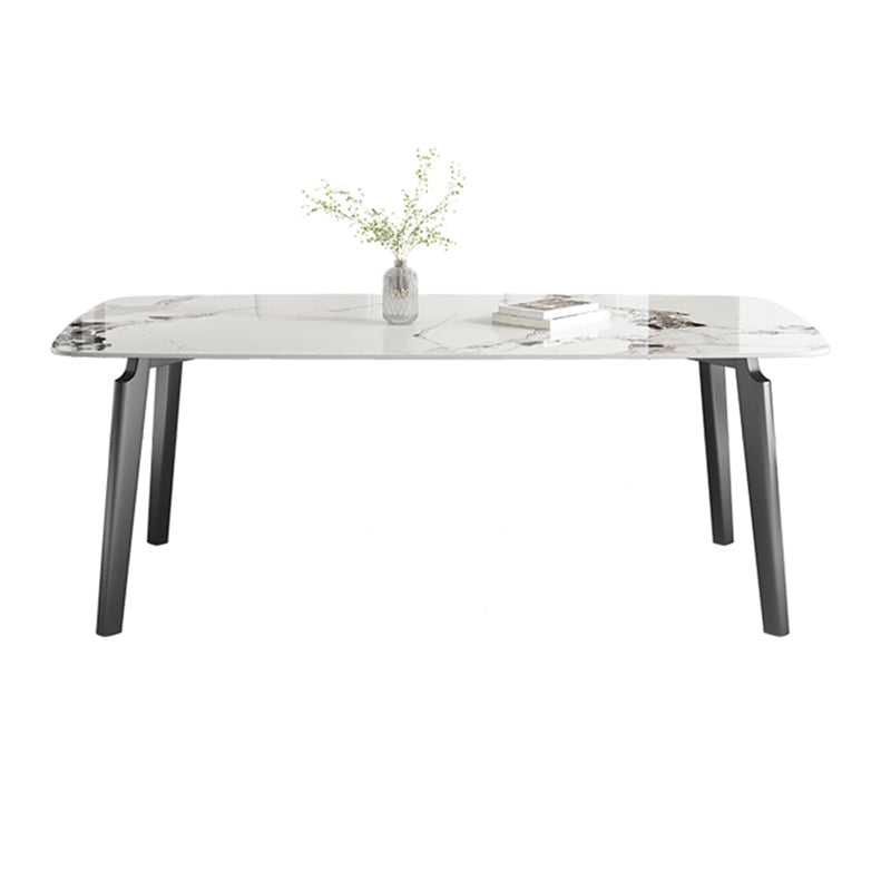 White Modern Rectangular Stone Dining Table with Stainless Steel Base