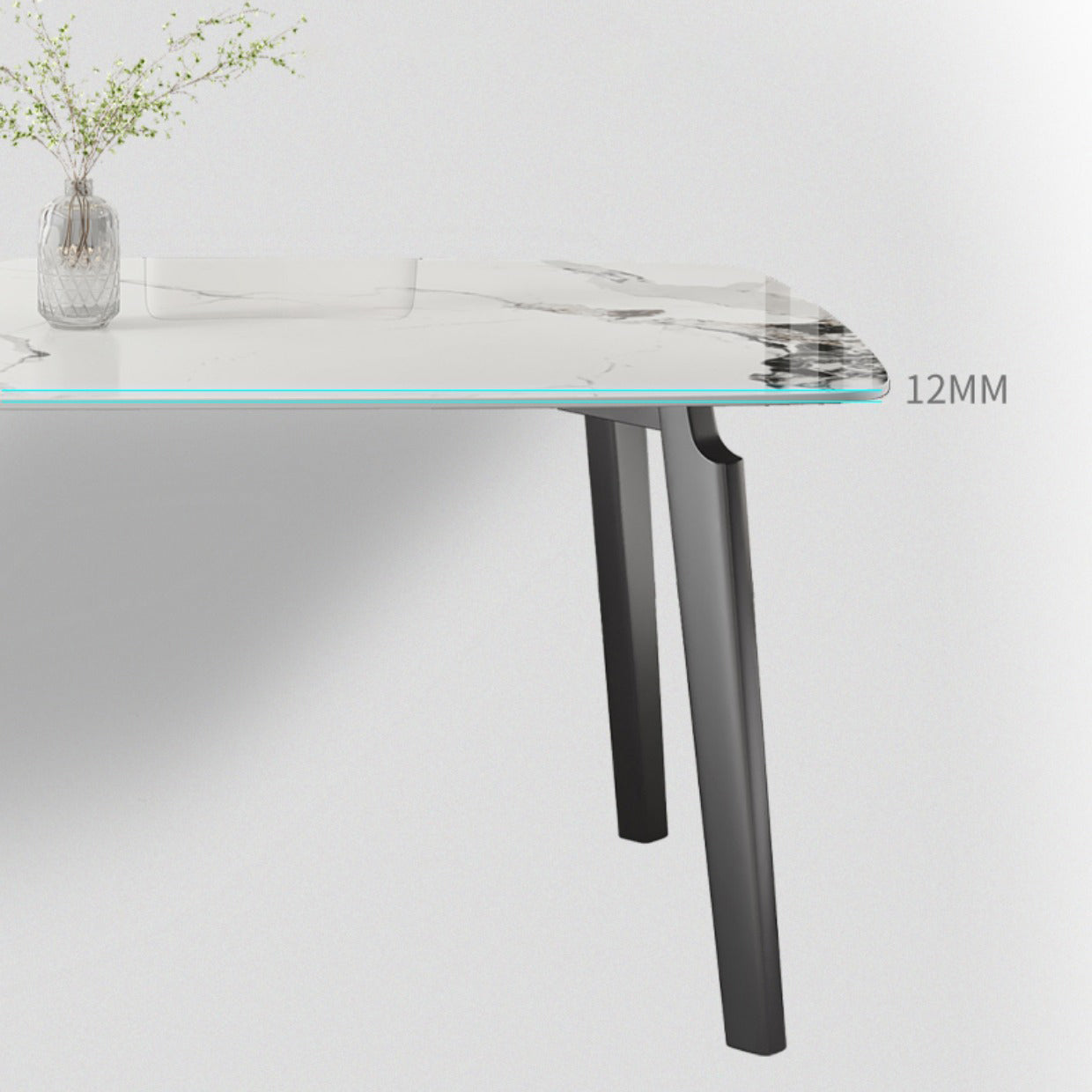 White Modern Rectangular Stone Dining Table with Stainless Steel Base
