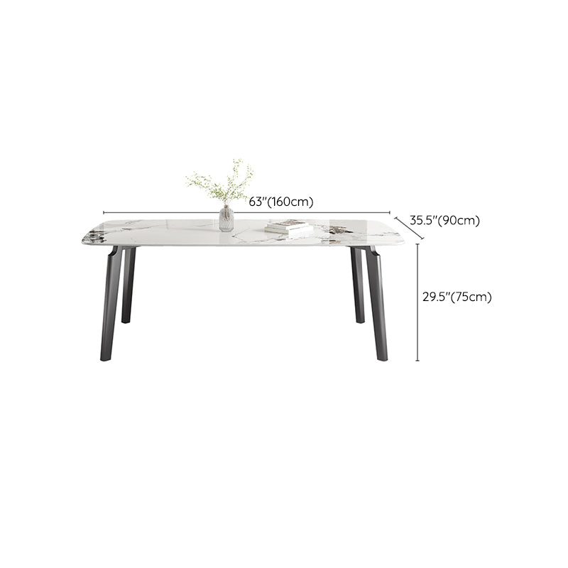 White Modern Rectangular Stone Dining Table with Stainless Steel Base