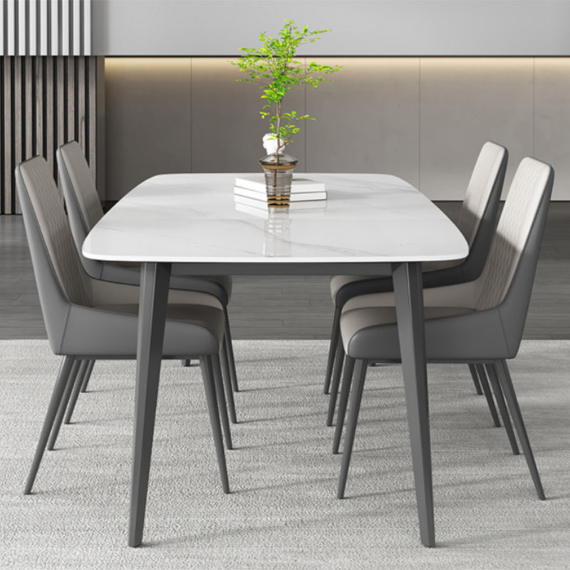 Contemporary White Rectangular Stone Dining Table with 4 Steel Foot
