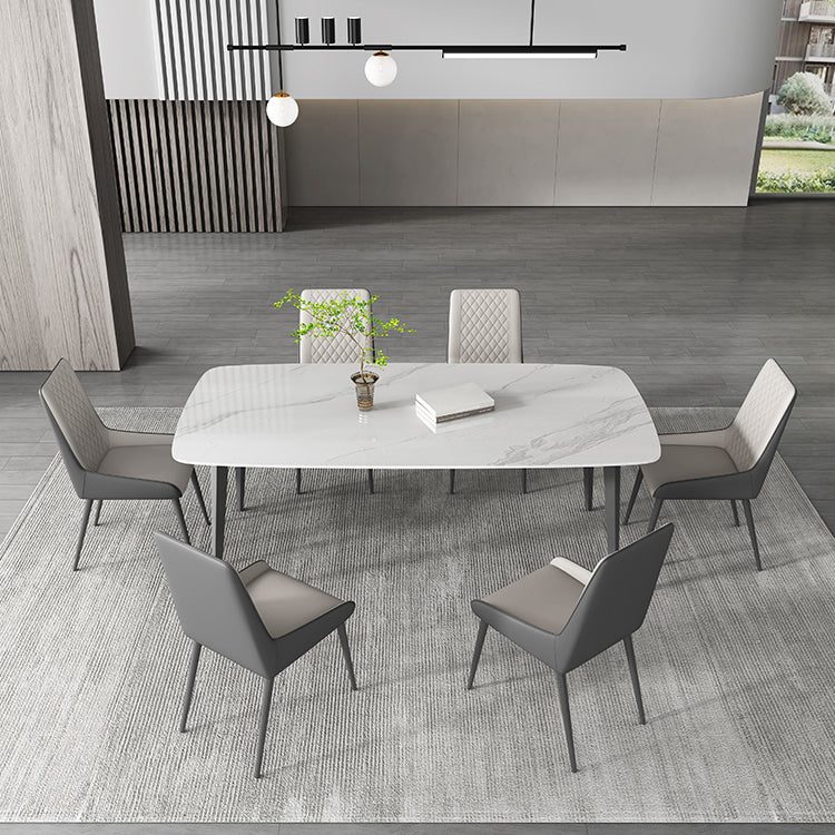 Contemporary White Rectangular Stone Dining Table with 4 Steel Foot