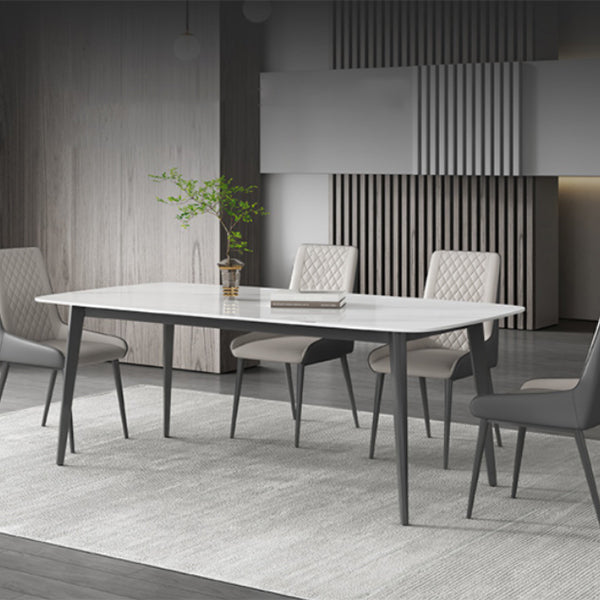 Contemporary White Rectangular Stone Dining Table with 4 Steel Foot