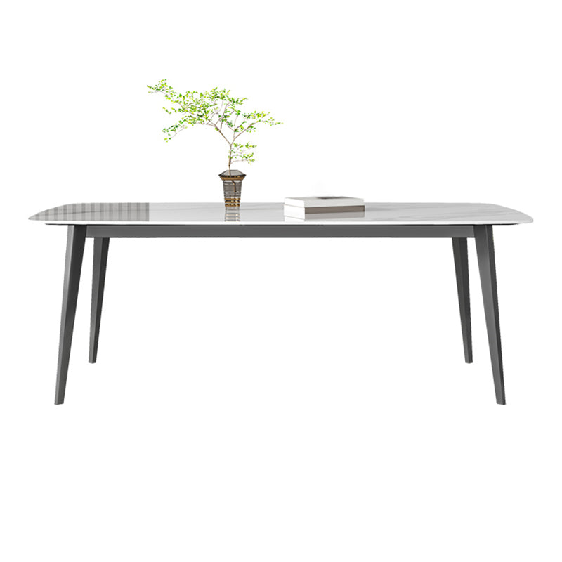 Contemporary White Rectangular Stone Dining Table with 4 Steel Foot