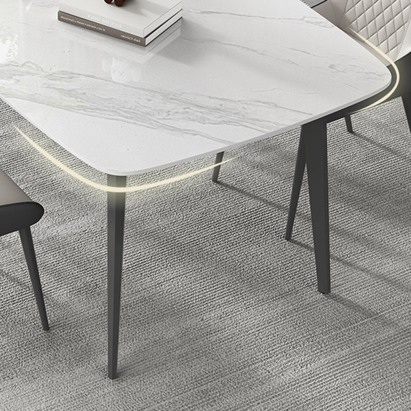 Contemporary White Rectangular Stone Dining Table with 4 Steel Foot