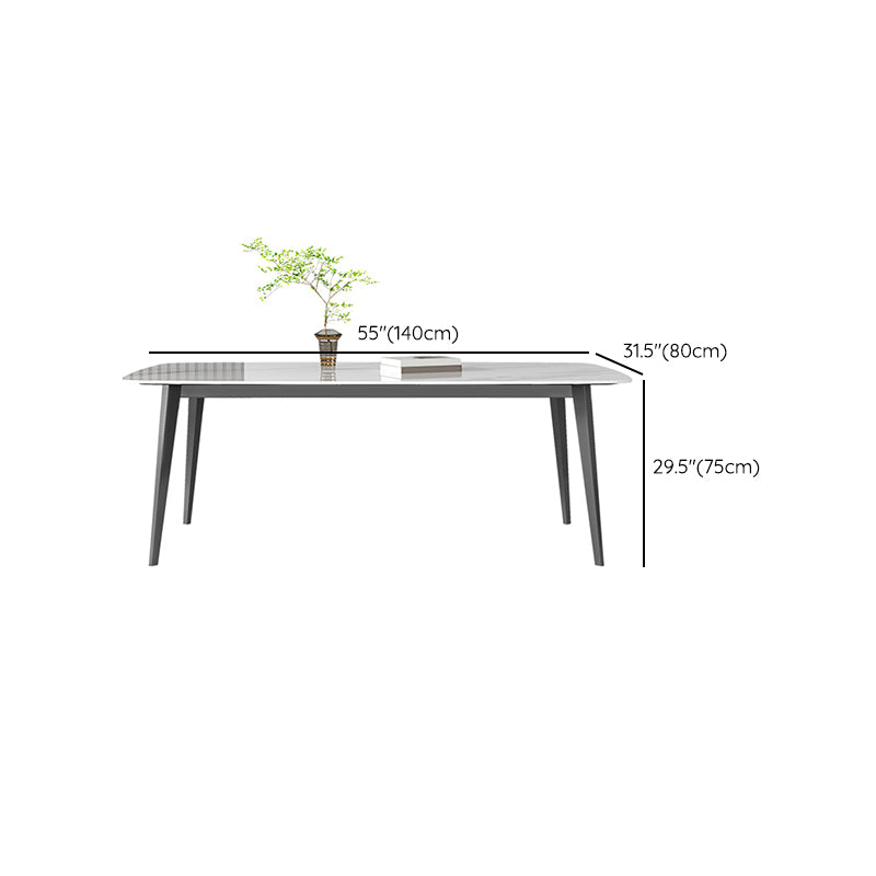 Contemporary White Rectangular Stone Dining Table with 4 Steel Foot