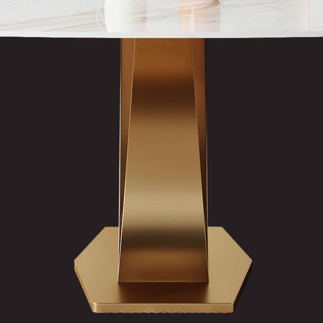 Luxury Rectangular White Stone Top Dining Table with Gold & White Metal X-Base