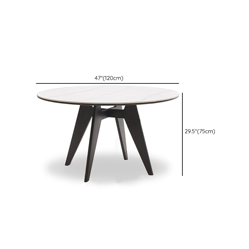 48 Inch Modern White Stone Top Dining Table with 4 Black Oak Legs