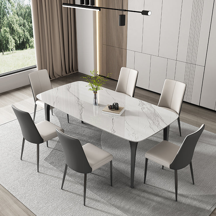 Contemporary White Rectangular Stone Dining Table with 4 Legs
