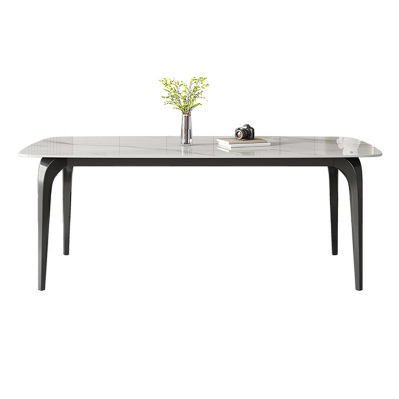 Contemporary White Rectangular Stone Dining Table with 4 Legs