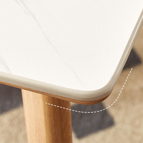 Modern Rectangular White Stone Top Dining Table with 4 Natural Oak Legs