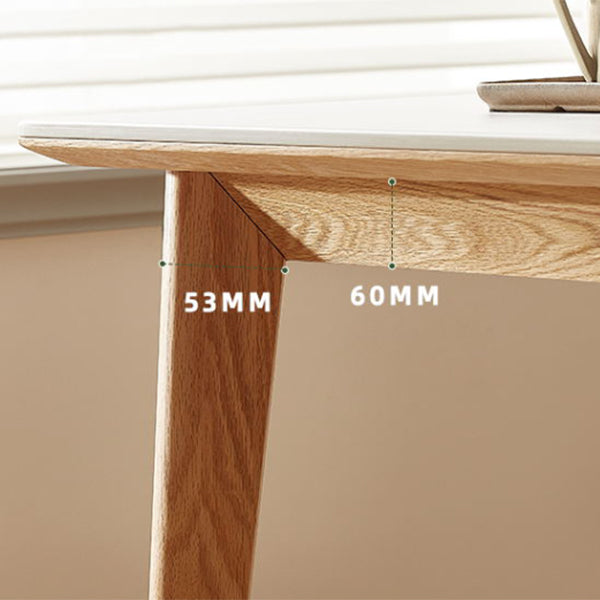 Modern Rectangular White Stone Top Dining Table with 4 Natural Oak Legs