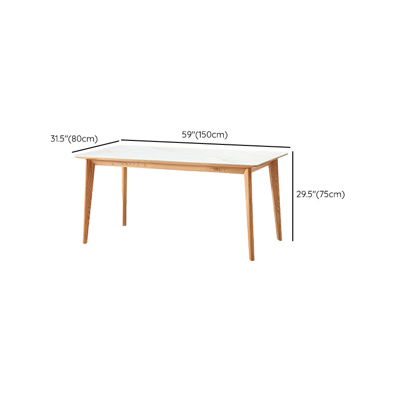 Modern Rectangular White Stone Top Dining Table with 4 Natural Oak Legs