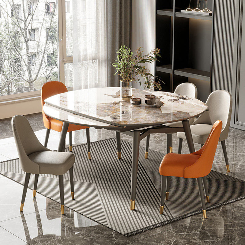 Luxury White Stone Top Dining Room Table with 4 Grey Oak Legs