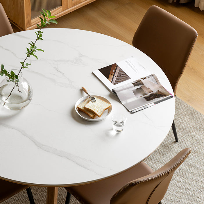 Modern White Stone Top Wood Base Space Saving Dining Table for 6 People