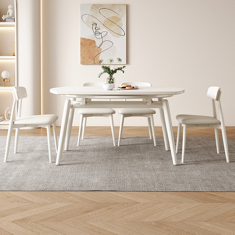 Contemporary White Easy Folding Stone Dining Table with 4 Wooden Legs