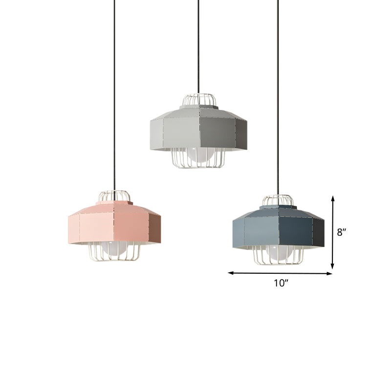 Macaron Faceted Barn Shaped Drop Pendant Iron 3 Heads Living Room Multi Hanging Light with Black Round/Linear Canopy