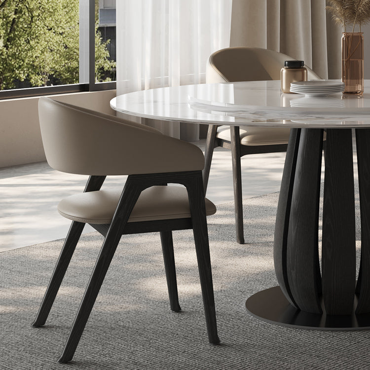 Open Back Arm Upholstered and Solid Wood Dining Accent Chair