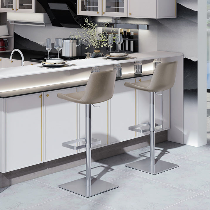Contemporary Adjustable Height Swivel Leather Bar Stool with Footrest