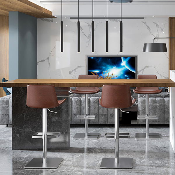 Contemporary Adjustable Height Swivel Leather Bar Stool with Footrest