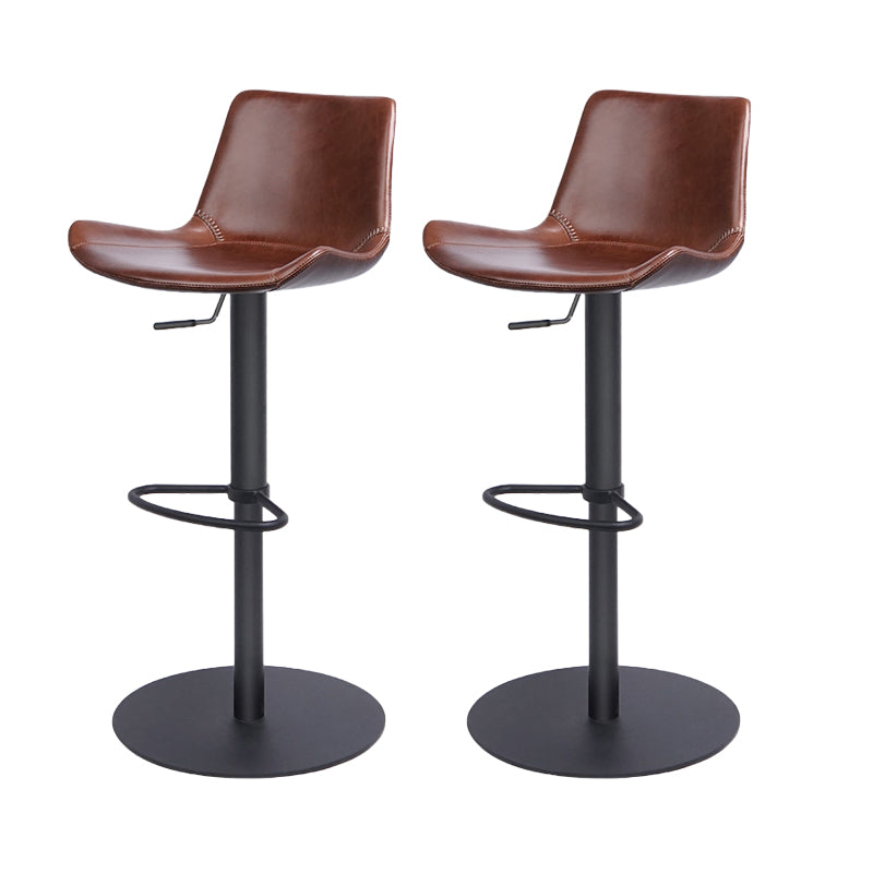 Contemporary Adjustable Height Swivel Leather Bar Stool with Footrest