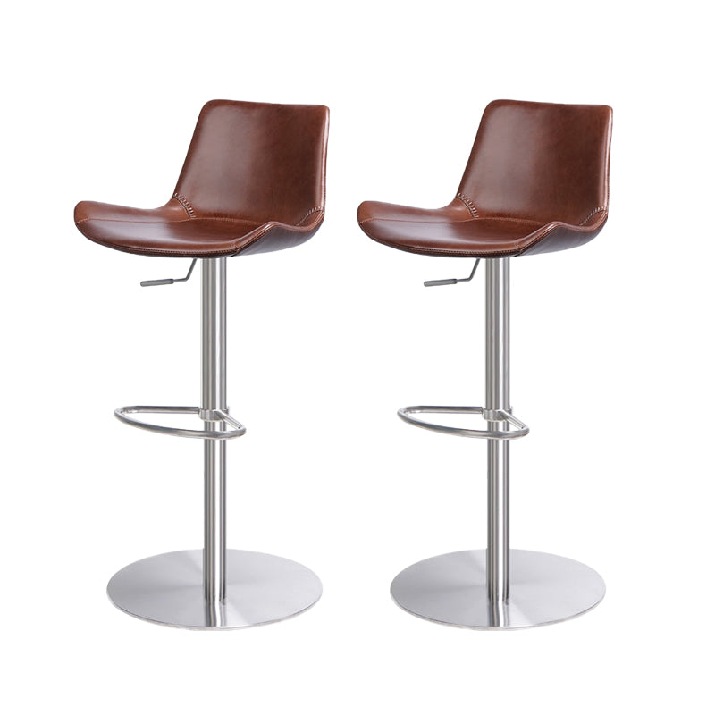 Contemporary Adjustable Height Swivel Leather Bar Stool with Footrest