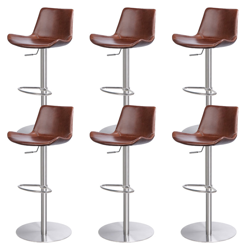 Contemporary Adjustable Height Swivel Leather Bar Stool with Footrest
