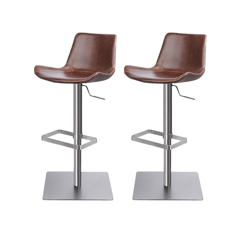 Contemporary Adjustable Height Swivel Leather Bar Stool with Footrest