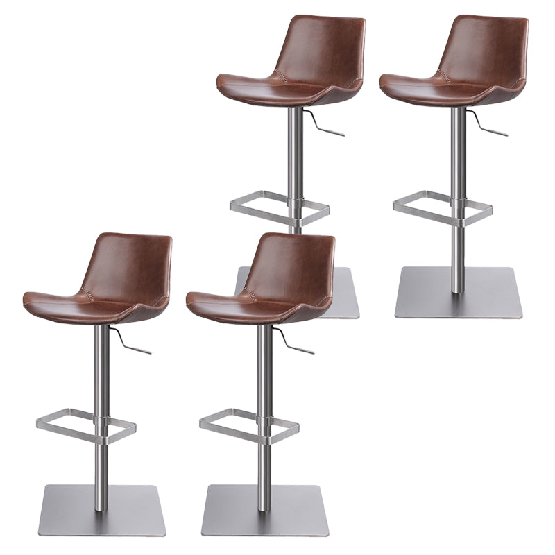 Contemporary Adjustable Height Swivel Leather Bar Stool with Footrest