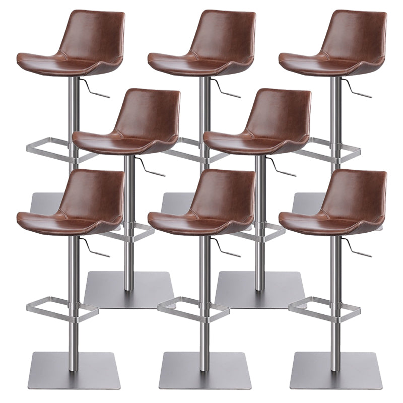 Contemporary Adjustable Height Swivel Leather Bar Stool with Footrest