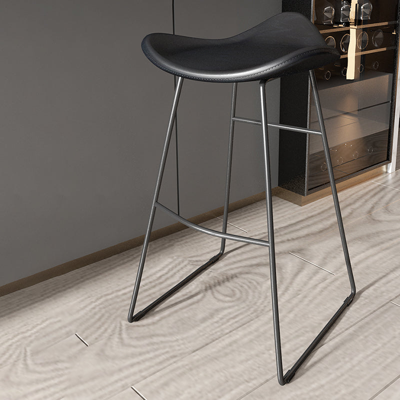 Contemporary Faux Leather Armless Bar Stools with Metal Base