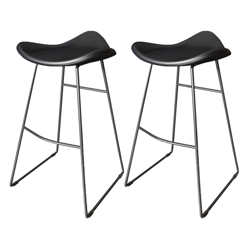 Contemporary Faux Leather Armless Bar Stools with Metal Base