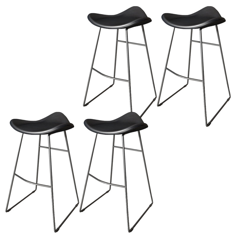 Contemporary Faux Leather Armless Bar Stools with Metal Base