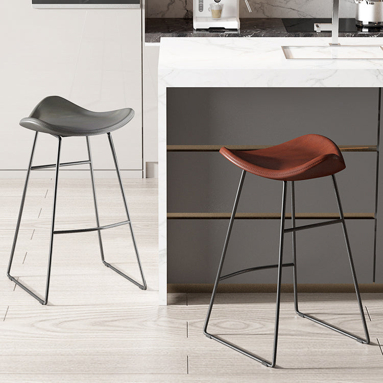 Contemporary Faux Leather Armless Bar Stools with Metal Base