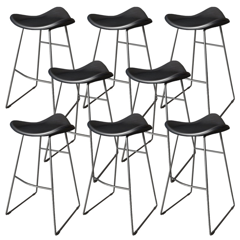 Contemporary Faux Leather Armless Bar Stools with Metal Base