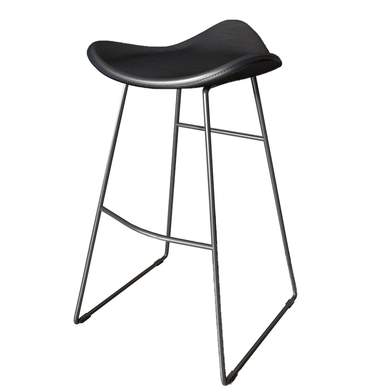 Contemporary Faux Leather Armless Bar Stools with Metal Base