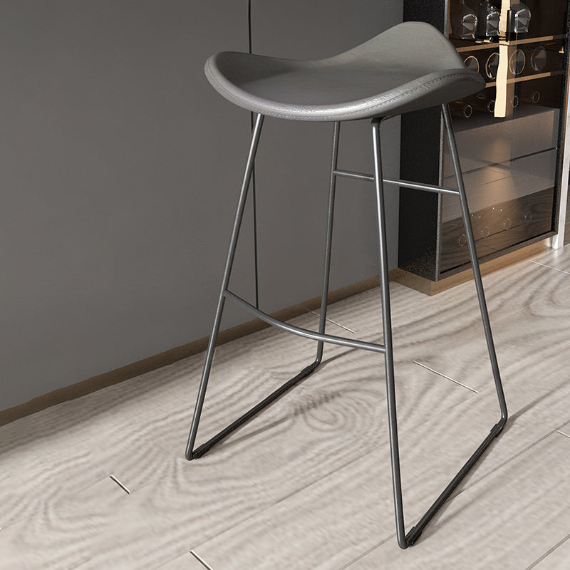 Contemporary Faux Leather Armless Bar Stools with Metal Base