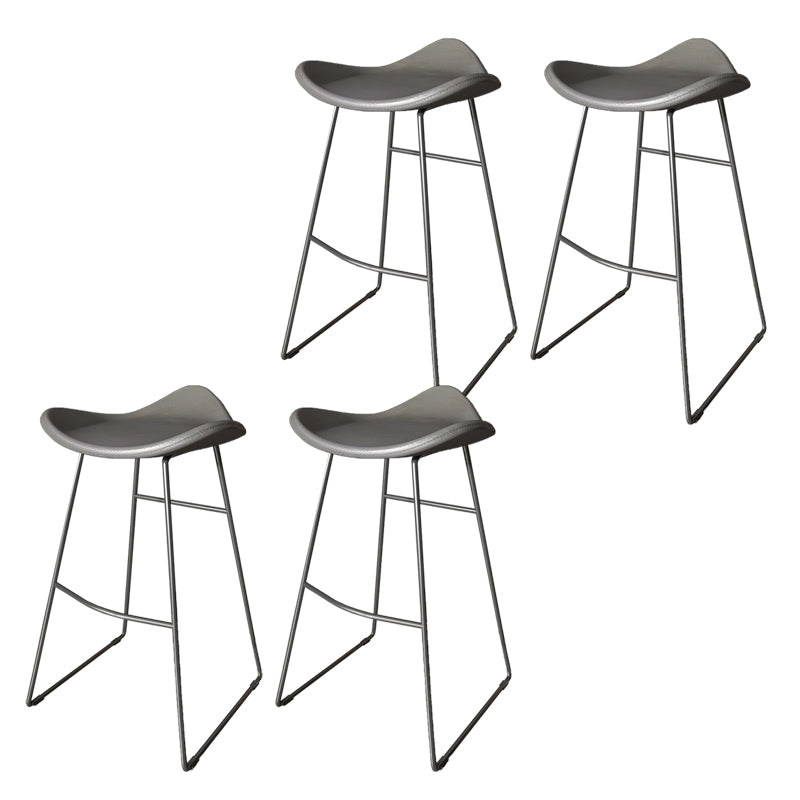Contemporary Faux Leather Armless Bar Stools with Metal Base