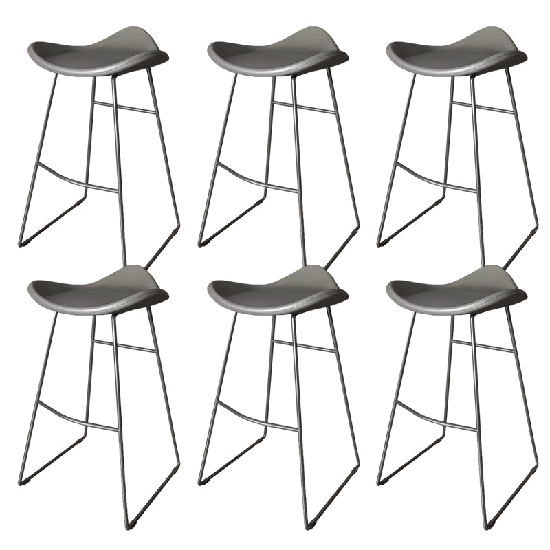 Contemporary Faux Leather Armless Bar Stools with Metal Base