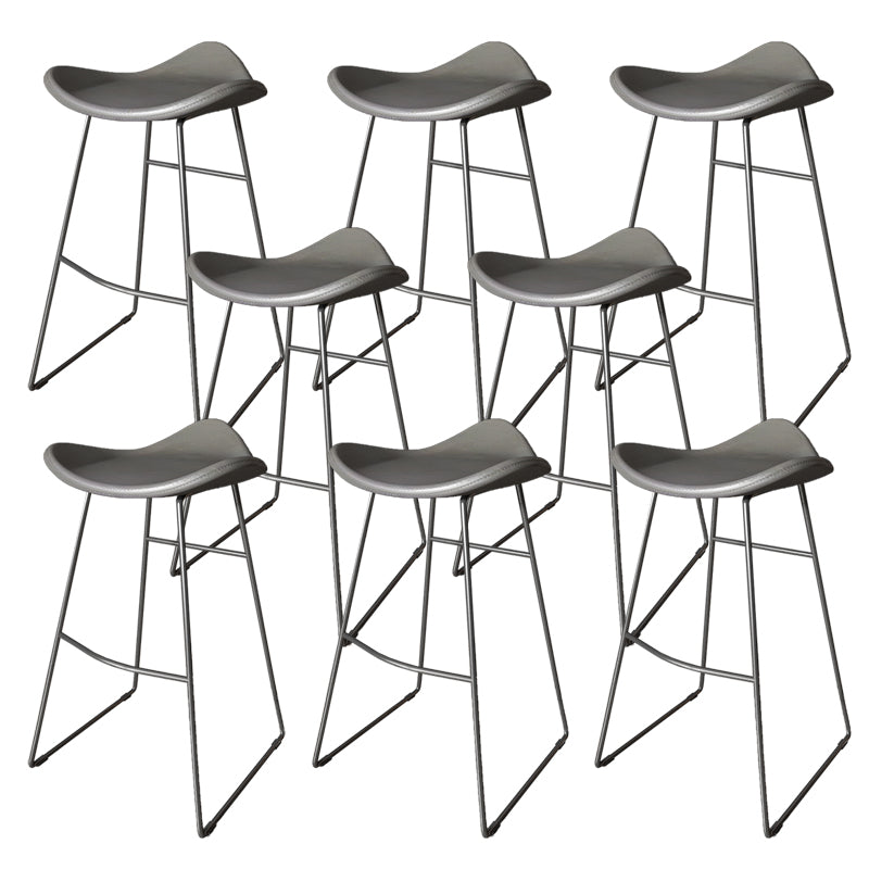 Contemporary Faux Leather Armless Bar Stools with Metal Base