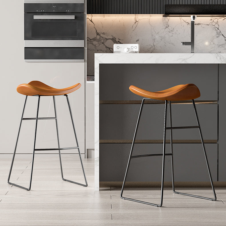 Contemporary Faux Leather Armless Bar Stools with Metal Base