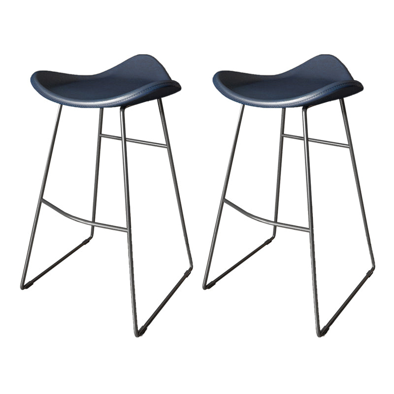 Contemporary Faux Leather Armless Bar Stools with Metal Base