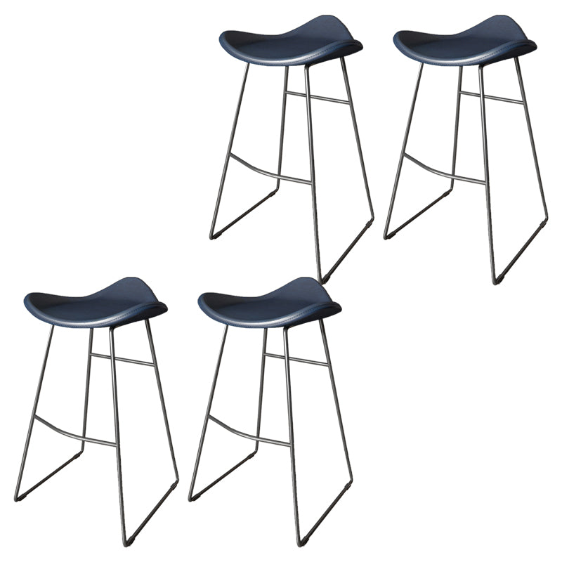 Contemporary Faux Leather Armless Bar Stools with Metal Base