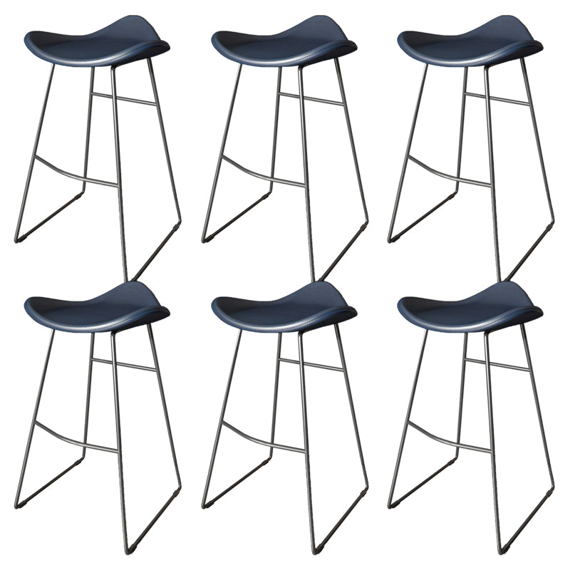 Contemporary Faux Leather Armless Bar Stools with Metal Base