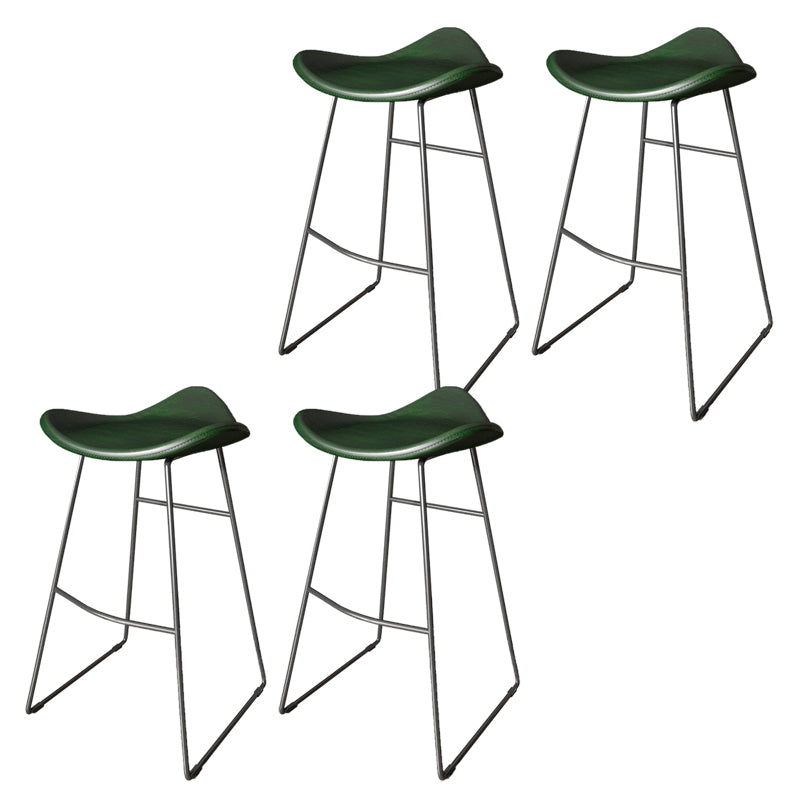 Contemporary Faux Leather Armless Bar Stools with Metal Base