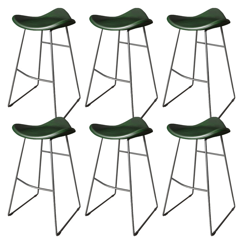 Contemporary Faux Leather Armless Bar Stools with Metal Base